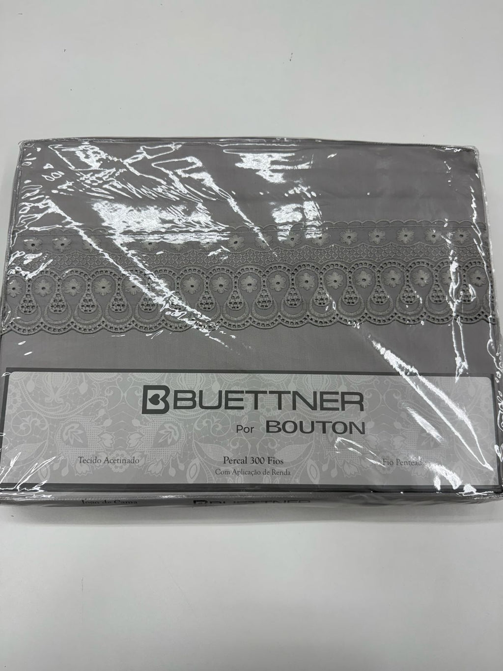 Jogo de Cama Buettner Cristal Renascença Percal 300 Fios - 100% Algodão - Queen - Prata