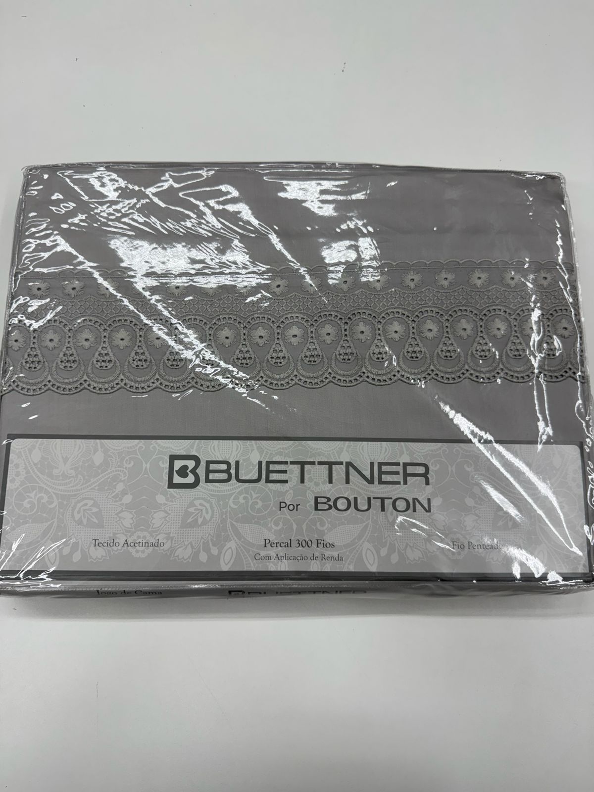 Jogo de Cama Buettner Cristal Renascença Percal 300 Fios - 100% Algodão - Queen - Prata