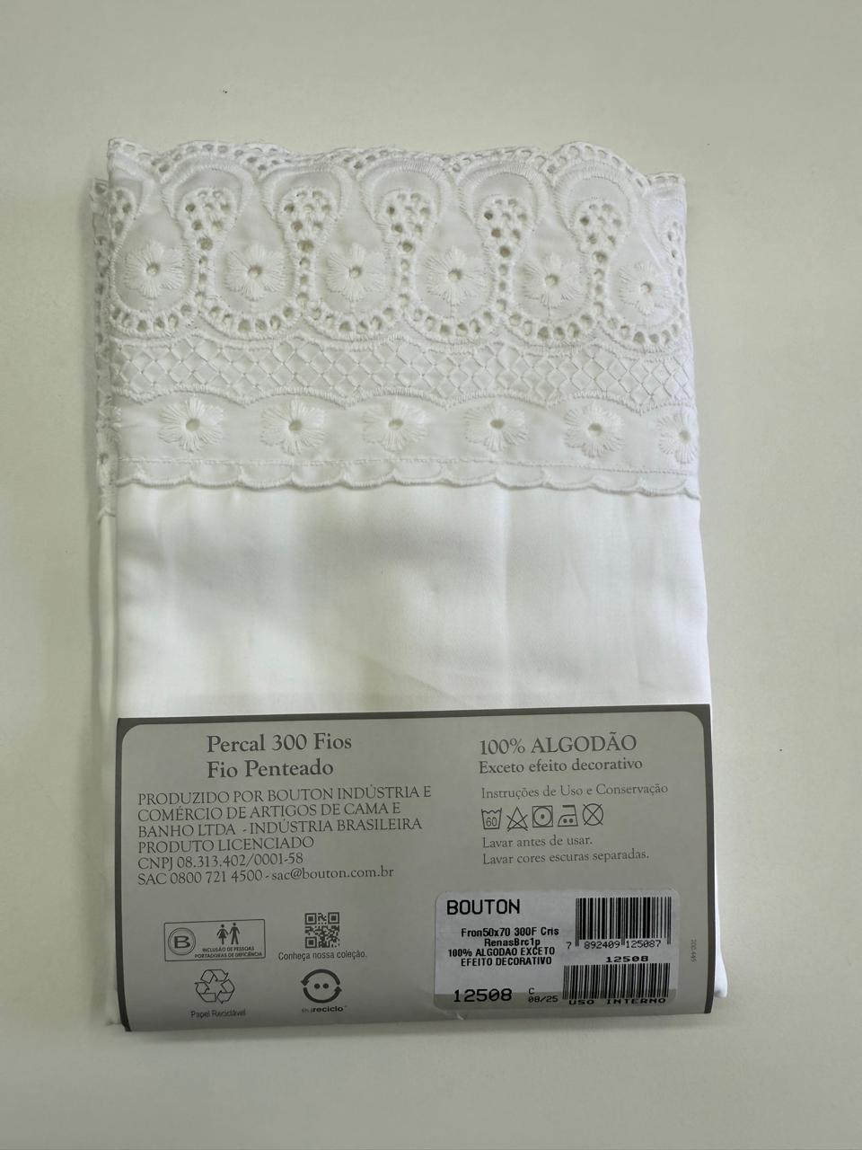 Fronha Percal 300 Fios Fio Penteado 50 cm x 70 cm Branca