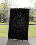 TOALHA DE JACQUARD OFICIAL DO CORINTHIANS PRETA BARRA BORDADA