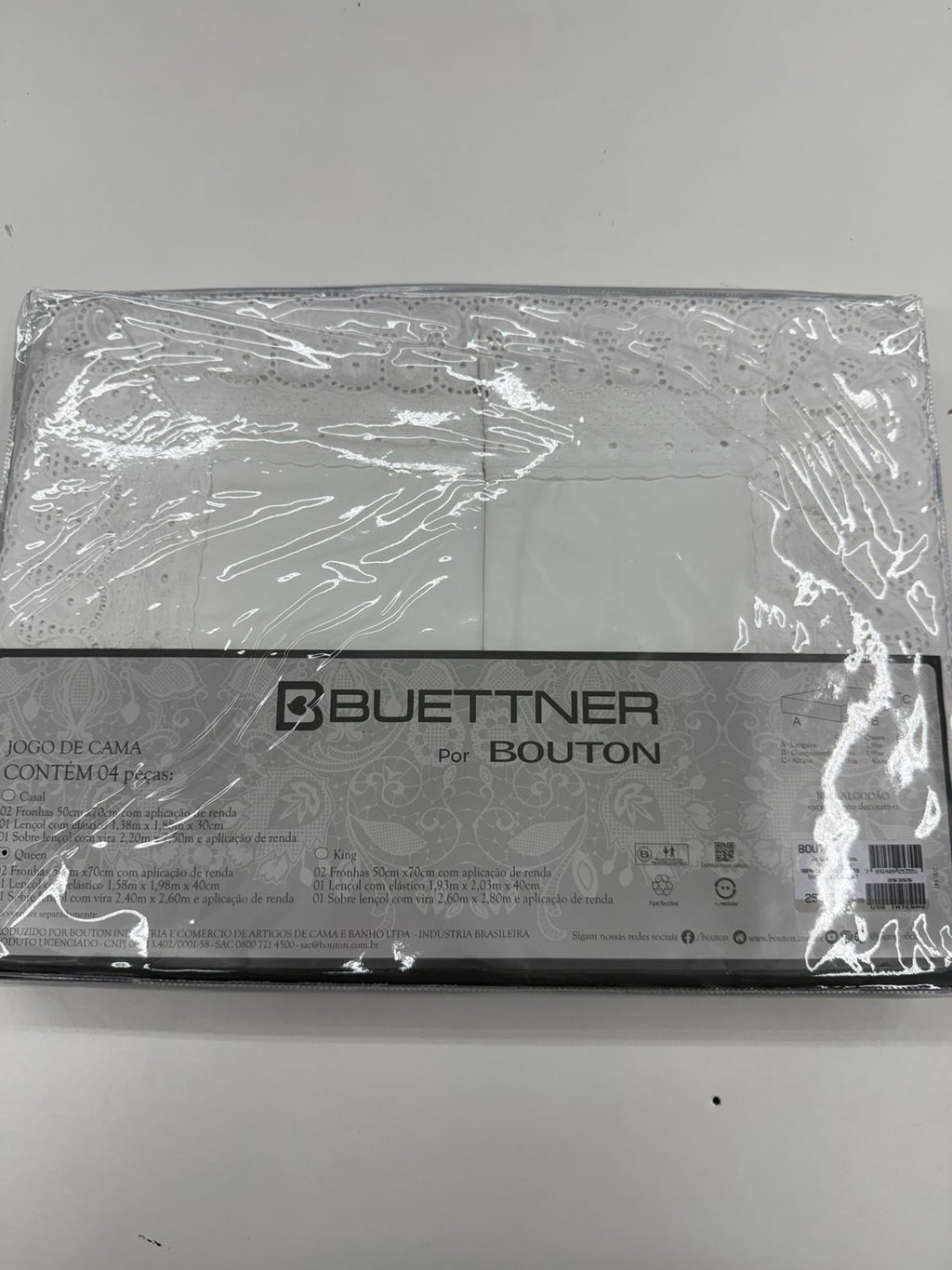 Jogo de Cama Buettner Cristal Renascença Percal 300 Fios - 100% Algodão - Queen - Branco
