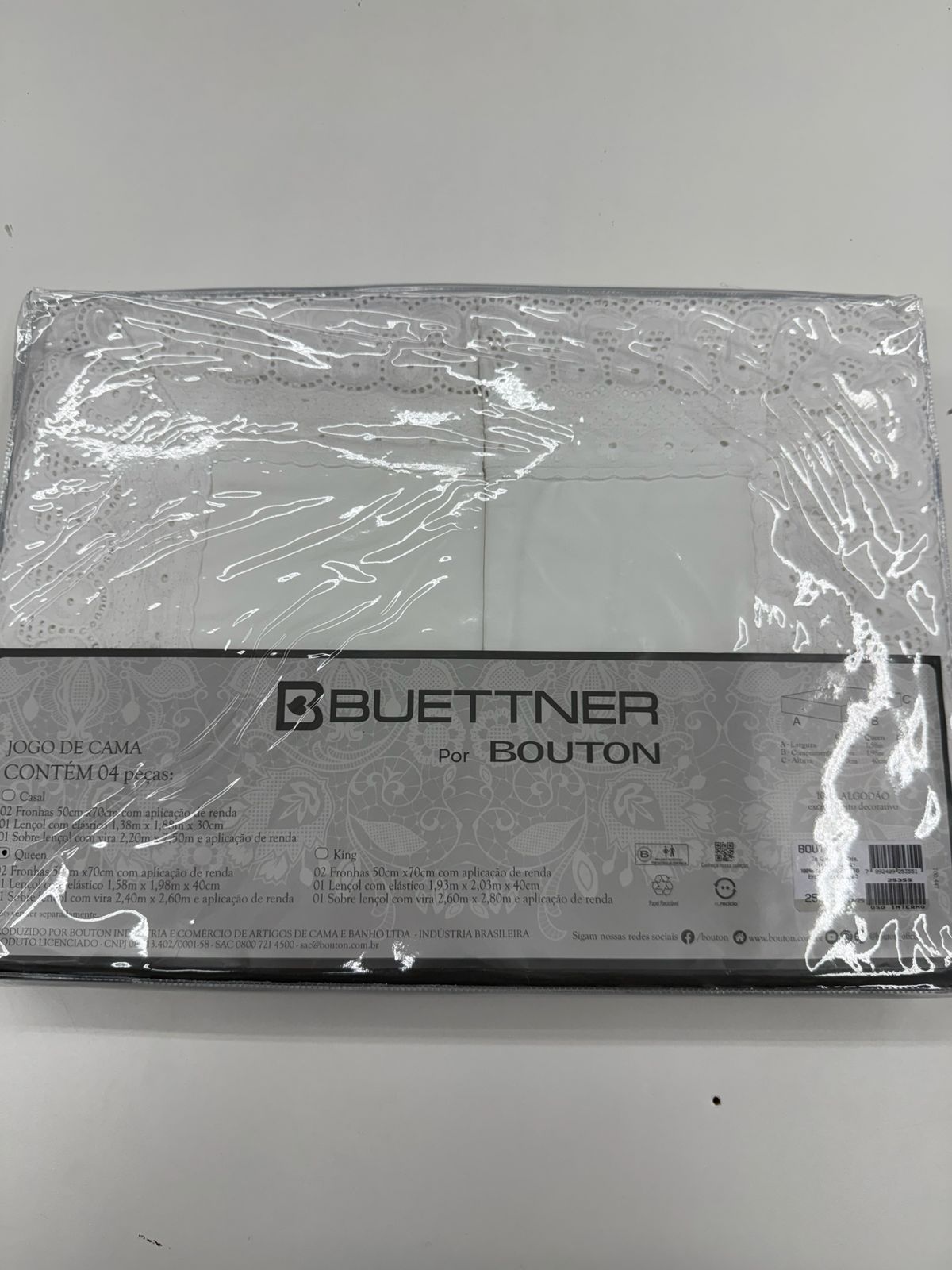 Jogo de Cama Buettner Cristal Renascença Percal 300 Fios - 100% Algodão - Queen - Branco