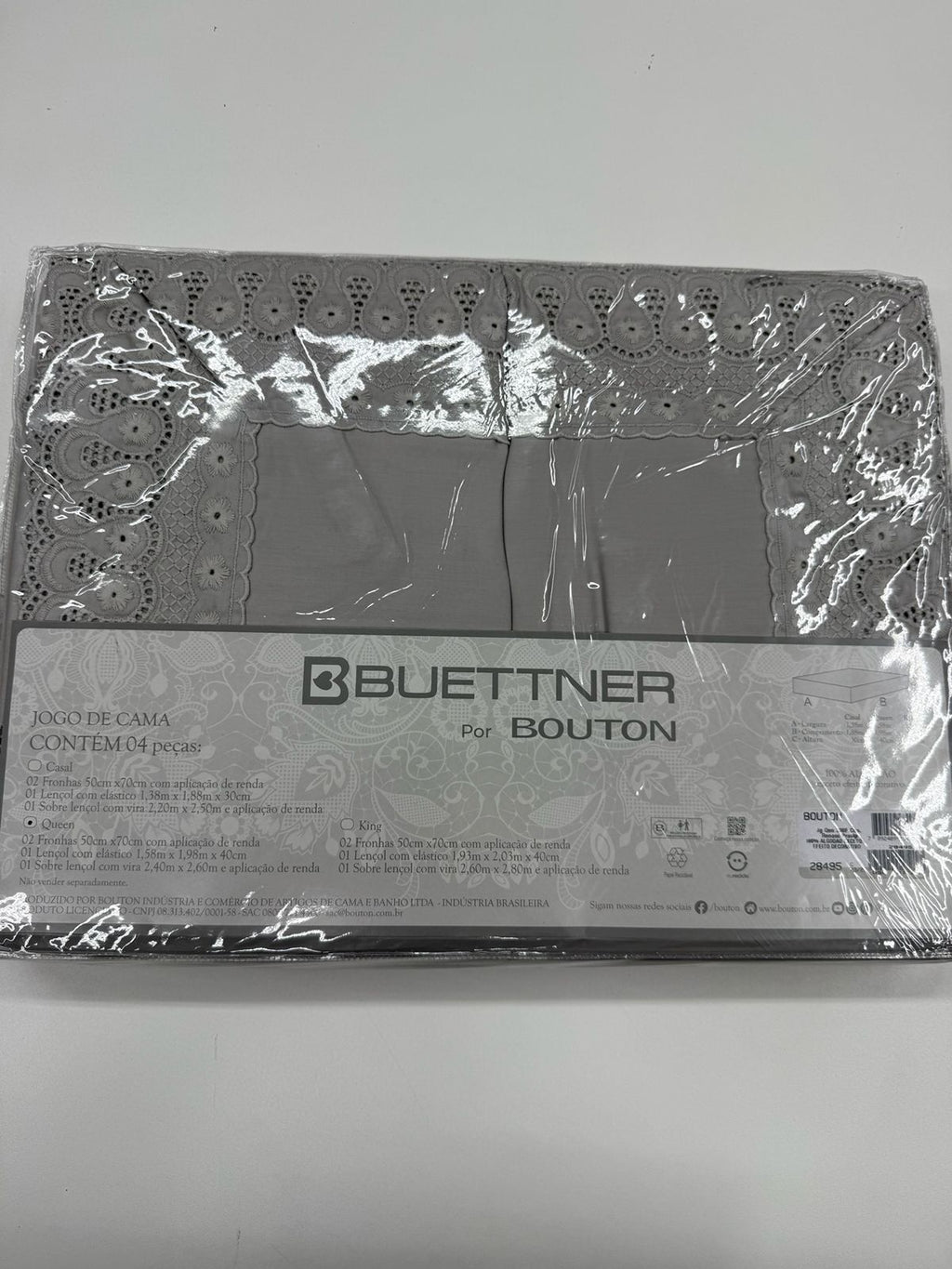 Jogo de Cama Buettner Cristal Renascença Percal 300 Fios - 100% Algodão - Queen - Prata