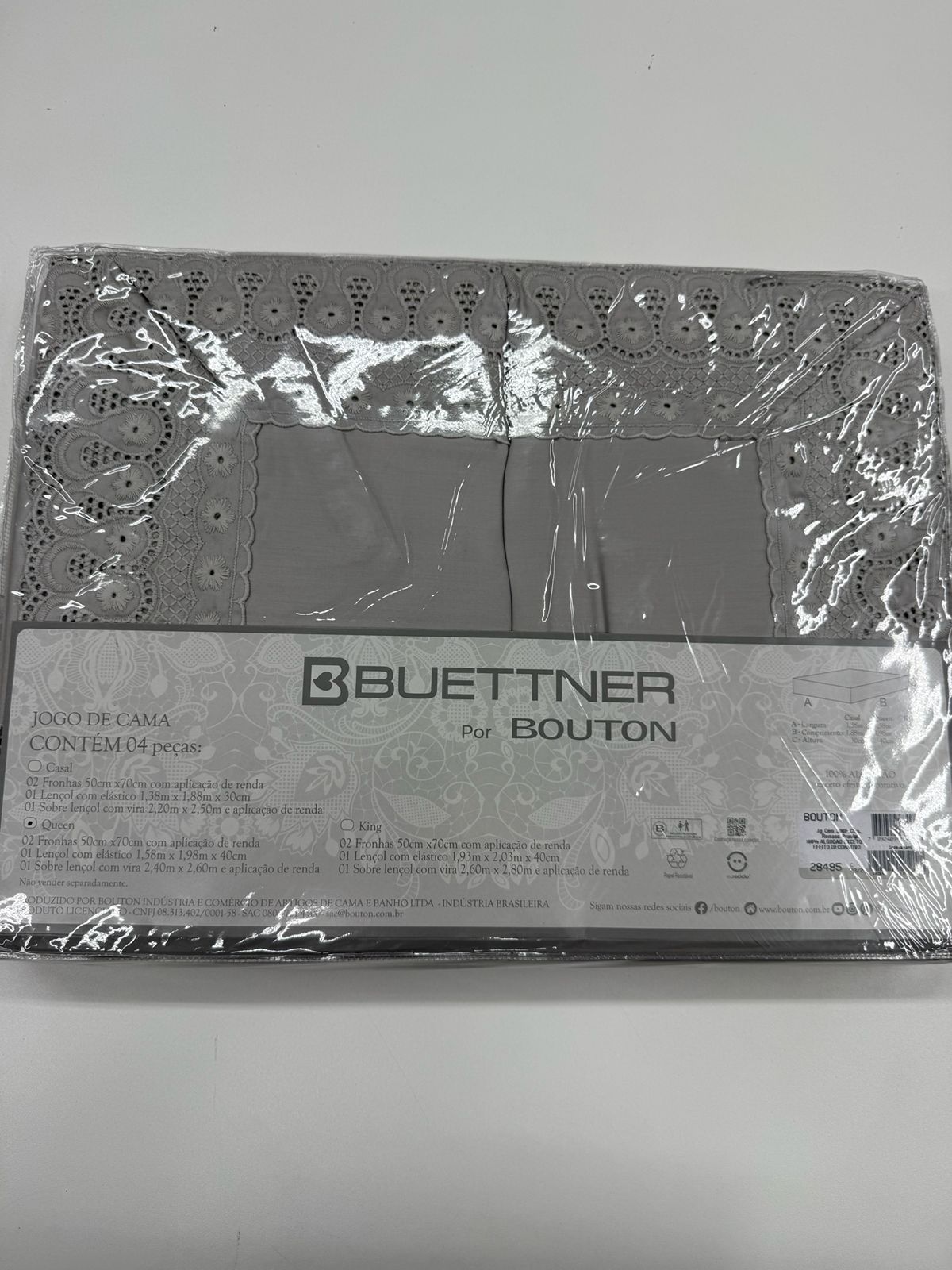 Jogo de Cama Buettner Cristal Renascença Percal 300 Fios - 100% Algodão - Queen - Prata