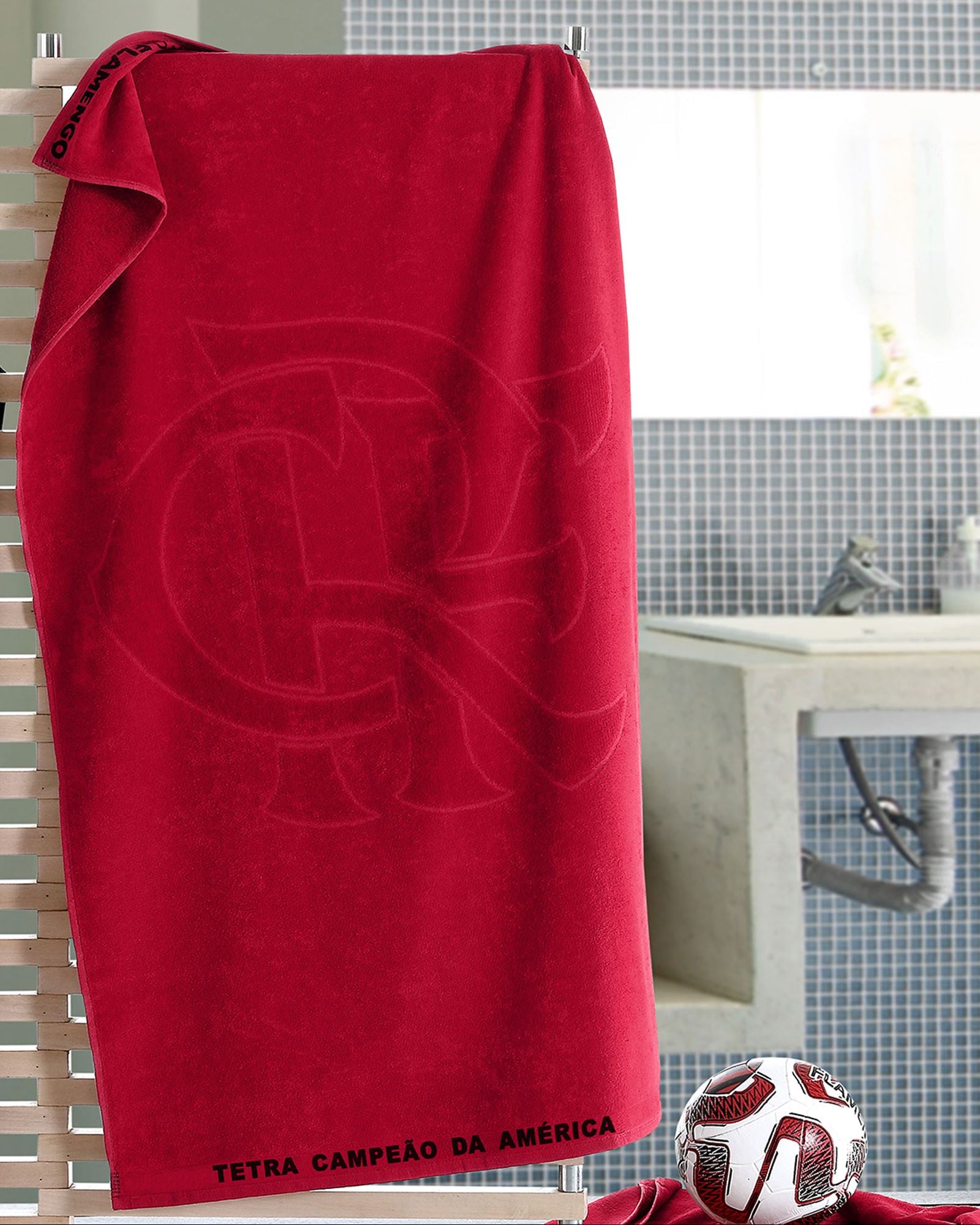 TOALHA DE JACQUARD OFICIAL FLAMENGO TETRA VERMELHA